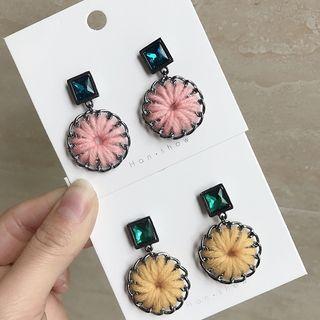 Yarn Flower Rhinestone Dangle Earring