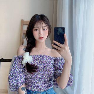 Floral Print Off-shoulder Puff-sleeve Blouse