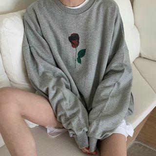 Rose Print Sweatshirt Gray - One Size