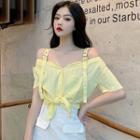 Off-shoulder Striped Blouse Yellow - One Size