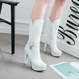 Buckled High-heel Mid-calf Boots