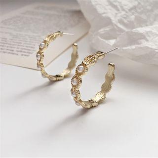 Faux Pearl Alloy Open Hoop Earring 1 Pair - Ear Studs - One Size