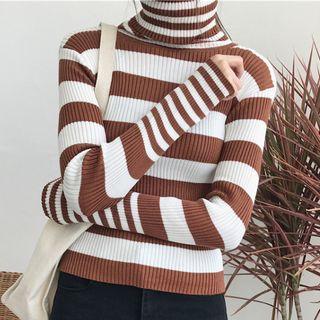 Long-sleeve Turtleneck Striped Sweater