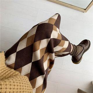 Argyle Knit Midi Pencil Skirt