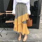Gingham Panel Tiered Chiffon Skirt
