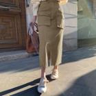 Dual-pocket Long Cargo Skirt Beige - One Size