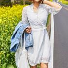 Fringed-trim Laced Dress With Inner Top