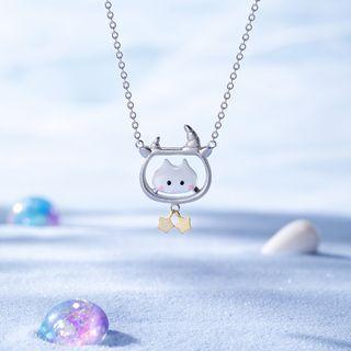 Taurus Cat Zodiac Necklace White Cat - Gold & Silver - One Size