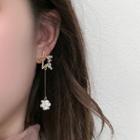 Non-matching Rhinestone Star Pearl Dangle Earring 1 Pair - Gold - One Size