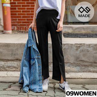 Tall Size Band-waist Slit-front Pants