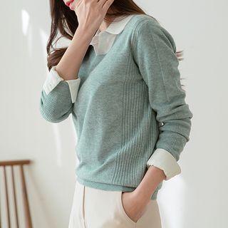 V-neck Ribbed-panel Knit Top