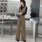 Rib Knit Top / Sleeveless Wide Leg Jumpsuit / Set