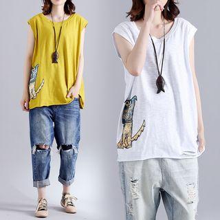 Dog Print Ripped Tank Top