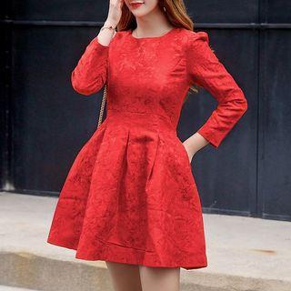 Long-sleeve Mini A-line Pleated Dress