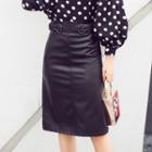 Faux Leather Midi A-line Skirt