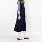 Pleated Midi Pinafore Dress / Plain Blouse / Set