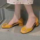 Square-toe Disc Accent Block-heel Sandals