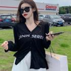 Lettering Print Hooded Button Jacket