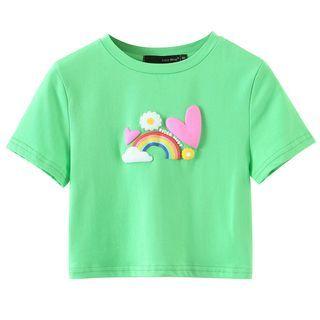 Heart Rainbow Print Cropped T-shirt