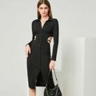 Long-sleeve Cutout Ribbed Midi Dress