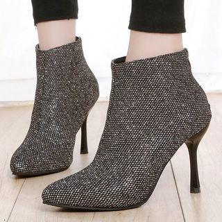 Fabric Kitten Heel Ankle Boots
