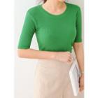 Plus Size - Slim-fit Ribbed T-shirt