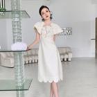 Short-sleeve Lace Panel Scalloped Trim A-line Dress