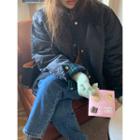 Corduroy-collar Plaid-lining Boxy Padded Jacket