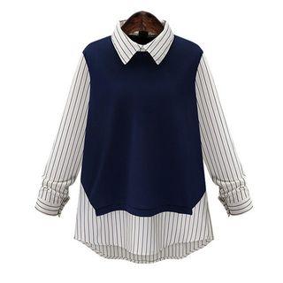 Pinstriped Mock Two-piece Blouse