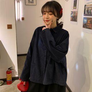 Corduroy Shirt Jacket Navy Blue - One Size