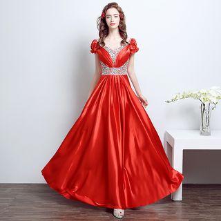 Jeweled Satin Evening Gown