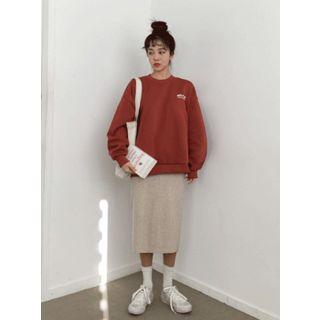 Band-waist Ribbed Knit Midi Skirt