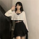 Long-sleeve Crop Top / Camisole Top / A-line Skirt