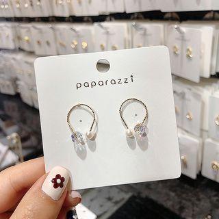 Faux Pearl Rhinestone Earring 1 Pair - Silver Steel - As Shown In Figure - One Size