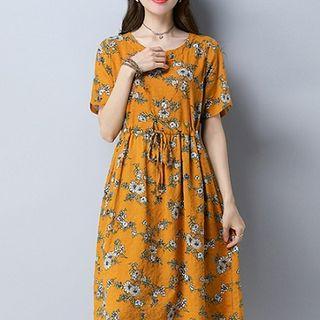 Floral Crewneck Short-sleeve Dress