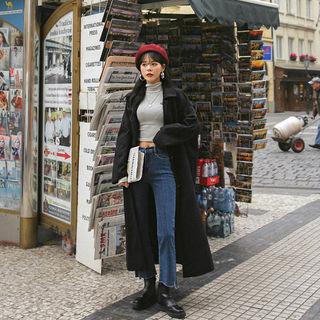 Raglan-shoulder Single-breasted Long Coat