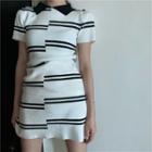 Short-sleeve Striped Knit Bodycon Mini Dress As Shown In Figure - One Size