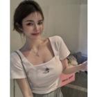 Short-sleeve Square Neck Cross Top