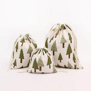 Linen Blend Tree Patterned Drawstring Bag