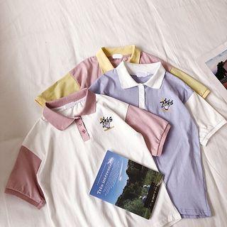 Color-block Lettering Printed Short-sleeve Top