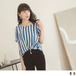 Mock Two Piece Short Sleeve Striped Chiffon Top