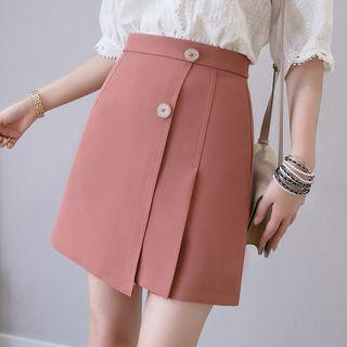 High-waist Asymmetric Pleated A-line Skirt