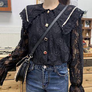 Lace Sailor Collar Loose-fit Top