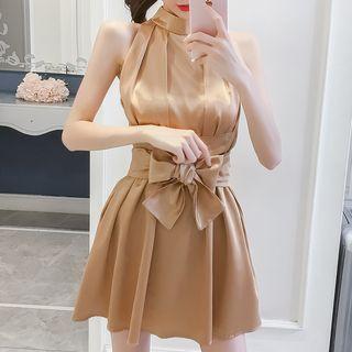 Bow Accent Halter Neck Dress