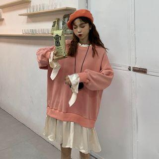 Mock Two Piece Ruffled Sweatshirt Dress