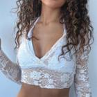 Long Sleeve V-neck Lace Crop Top