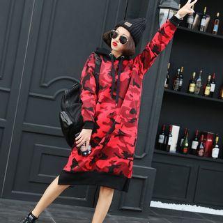 Camo Print Midi Hoodie Dress