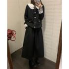 Lace Trim Jacket / A-line Midi Skirt