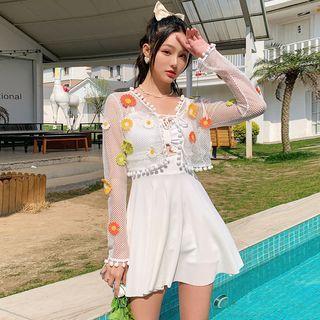 Set: Floral Mesh Coverup Jacket + Swimdress