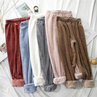 Letter Embroidered Furry Pants